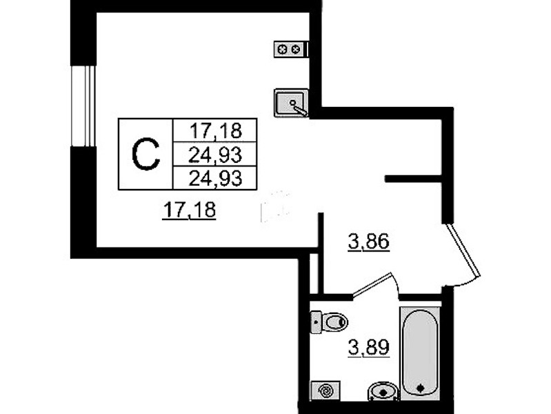 Квартира студия 24.93 м², 5/13 эт., Апарт-отель «Zoom Черная речка»